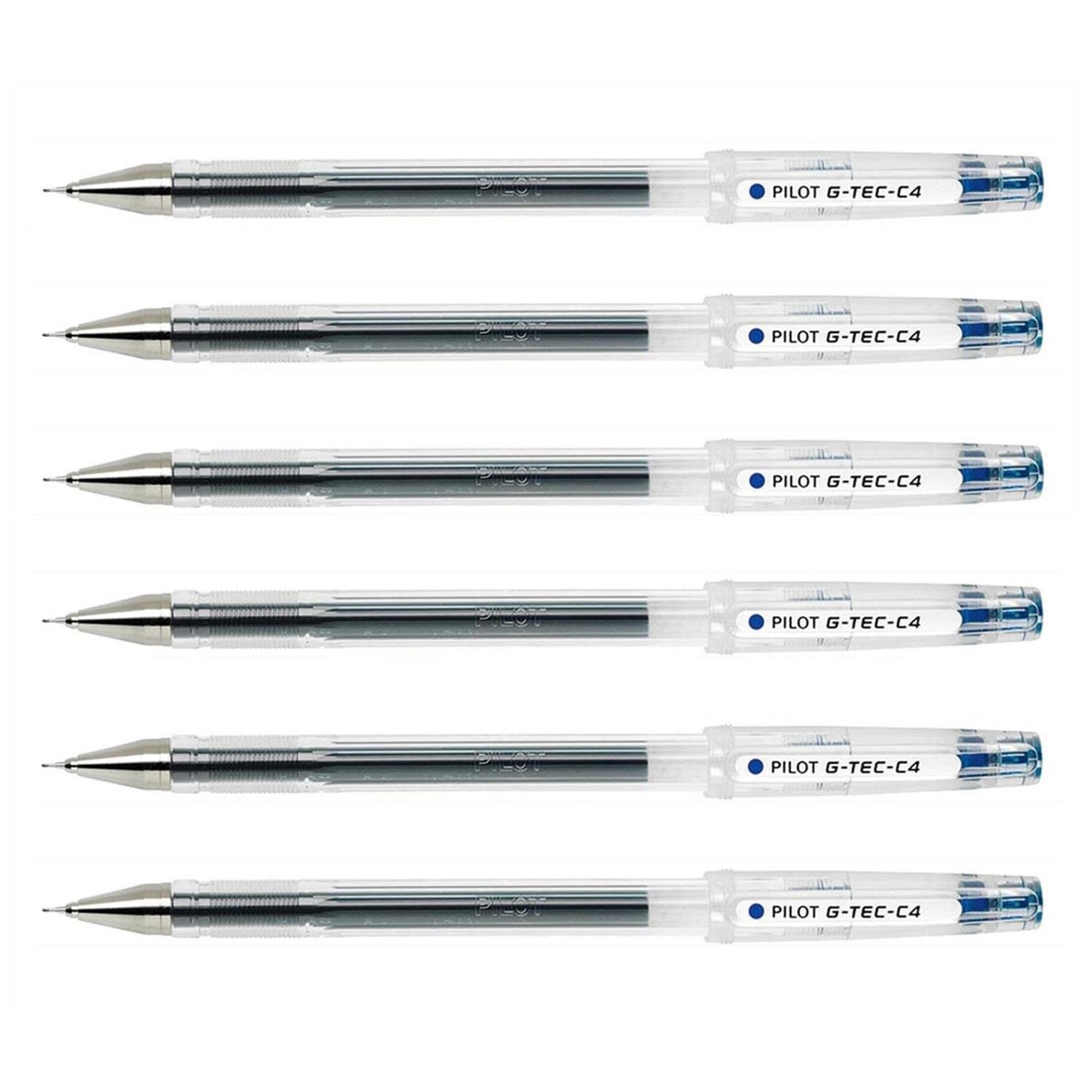 Pilot G-Tec-C4 Gel Ink Roller Ball Pens, Blue, Set of 6