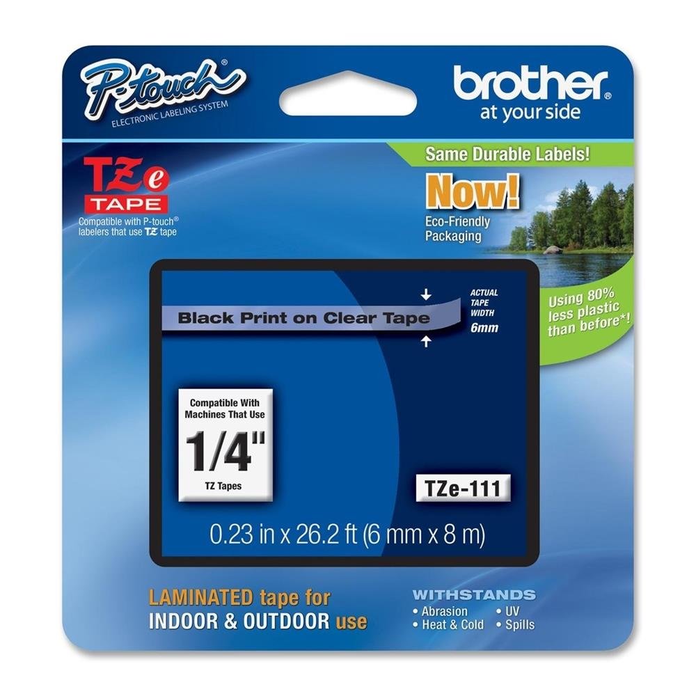 Brother Laminated Tape Black on Clear, 6mm (Tze111)