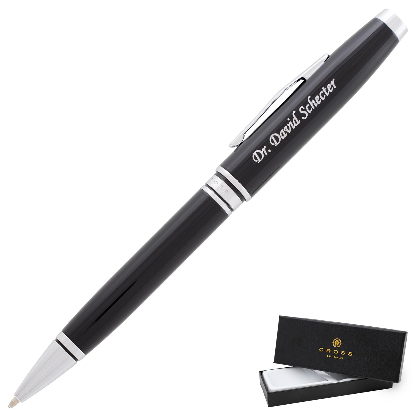 Cross Coventry Personalized Ballpoint Pen in Black Lacquer with Chrome Trim