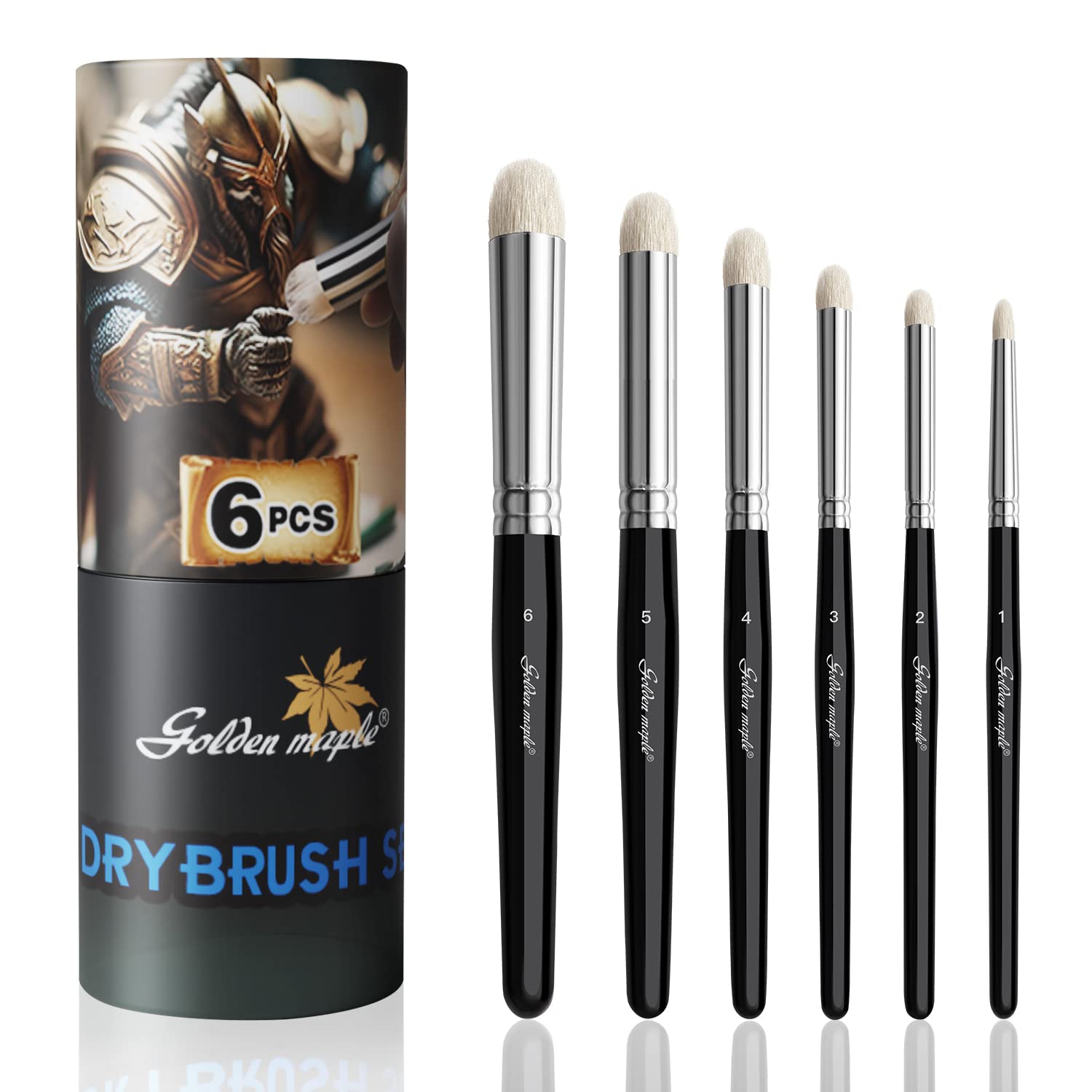 Golden Maple Dry Brush Miniature Painting Drybrush Set - 6PC Professional Modellers Miniature Paint