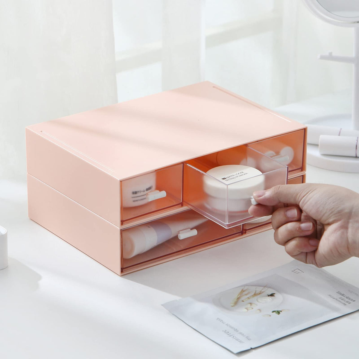 MILULUGO Desk Organizer with 6 Drawers, Makeup Organizer, Plastic Makeup Storage, Cosmetic Storage