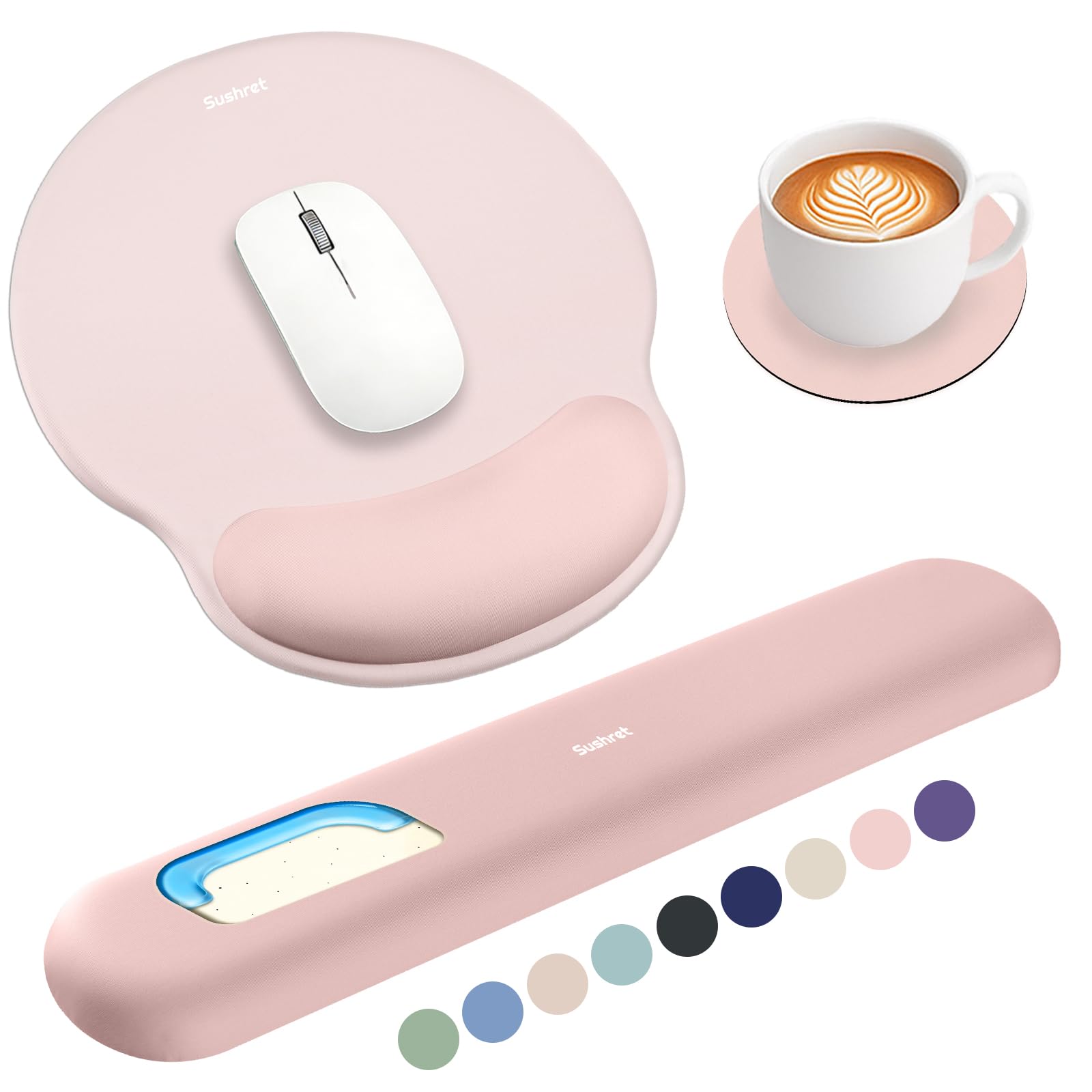 Sushret Mouse Pad and Keyboard Wrist Rest, 3-in-1 Gel Memory Foam Ergonomic Mouse Pad with Wrist