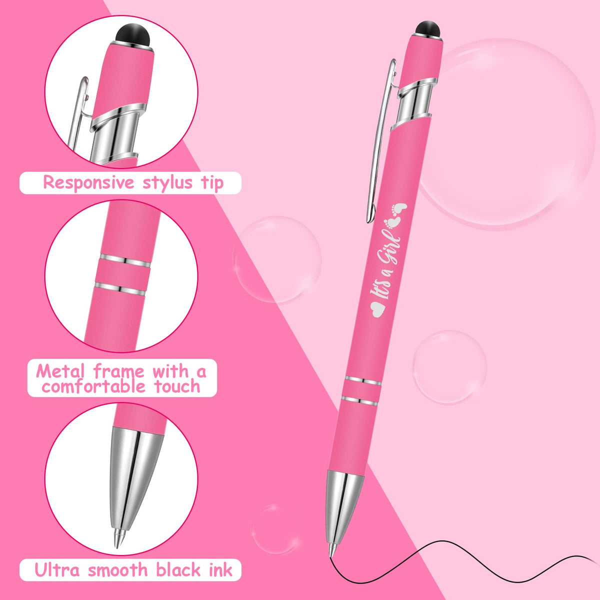 Geyee 24 Pcs It's a Boy Ballpoint Pens Rose Red Girl Shower Stylus