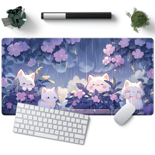 Kawaii Cat Desk Mat XXL Extended Purple Gaming Mouse Pad Large Mousepad