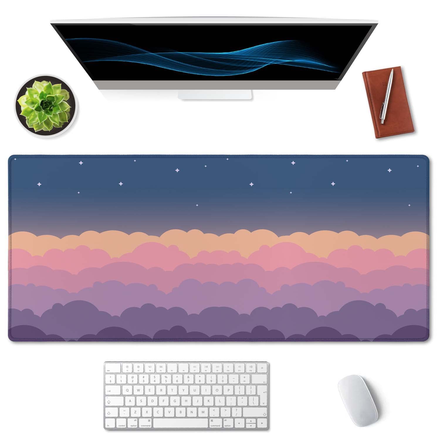 SSOIU Cute Clouds Purple Desk Mat, Extra Large XXL Gaming Mouse Pad 35.5" X 15.7", Waterproof with