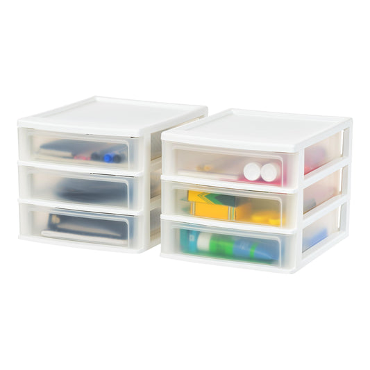 IRIS USA 2-Pack, 3-Drawer Medium Plastic Stacking Desktop Organizer, White