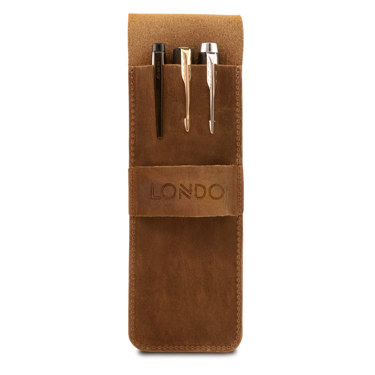 Londo Genuine Leather Pen and Pencil Case with Tuck in Flap, Stationery Bag