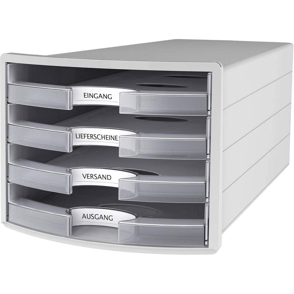 Han Impuls Drawer Box DIN A4/C4 4 Open Drawers Light Grey/Translucent Clear