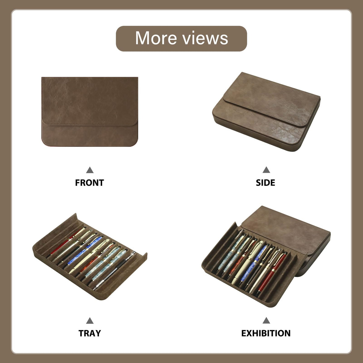 MIVLXLX PU Leather Fountain Pen Case, 12-Slot Pen Storage Tray(gray)
