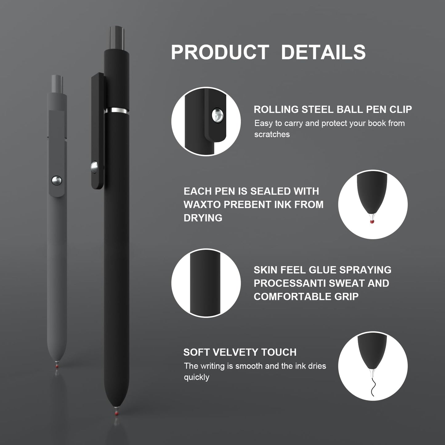 Kairsory Gel Pen,0.5mm Fine Point Pens Smooth Writing japanese gel pens, High-End Series Black Ink