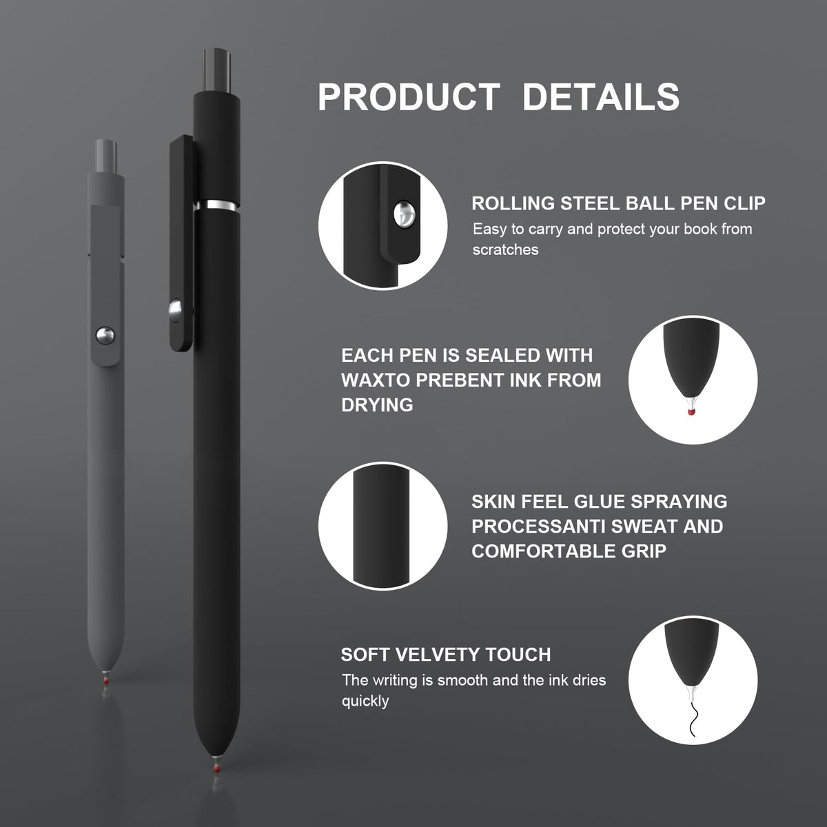 Kairsory Gel Pen,0.5mm Fine Point Pens Smooth Writing japanese gel pens, High-End Series Black Ink