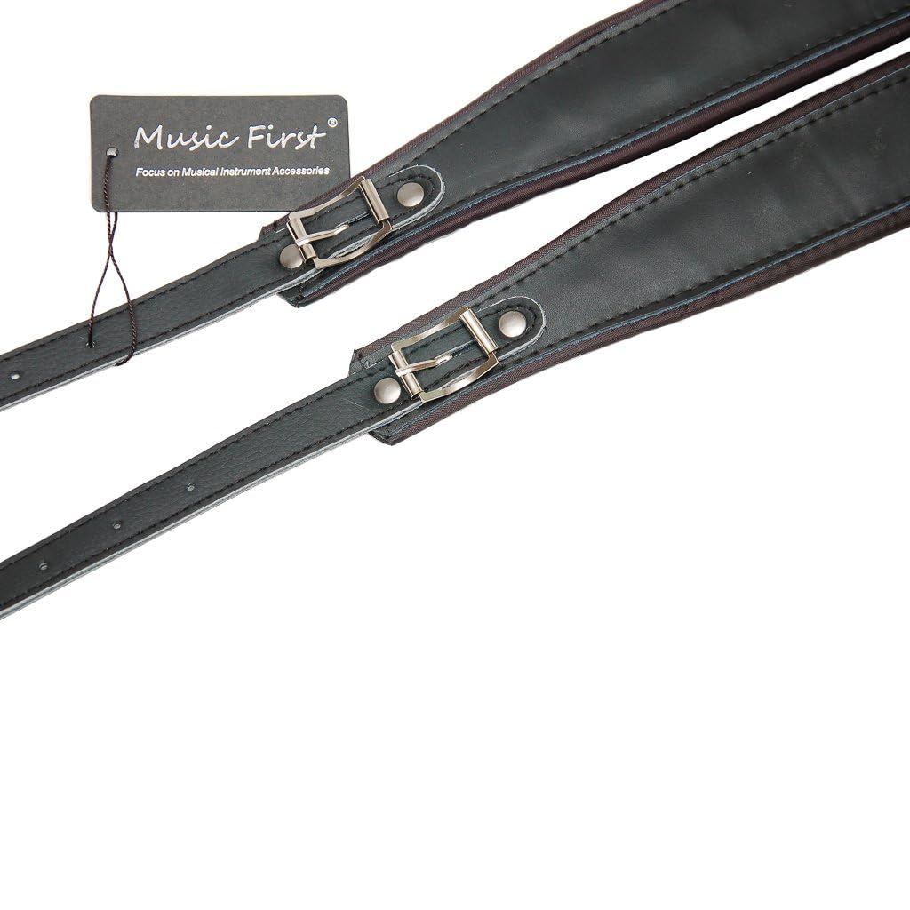 MUSIC FIRST Black Color Genuine Leather Comfortable Padded Accordion Belts 96 Bass 120 Bass