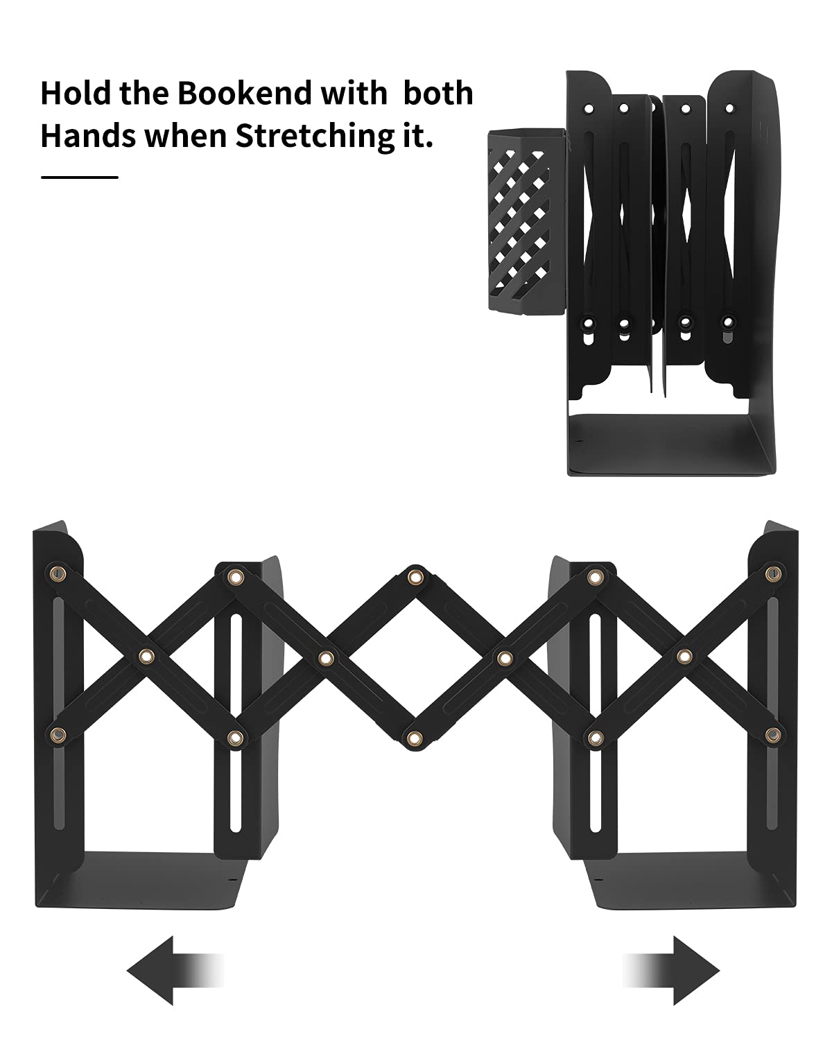 MSDADA Adjustable Bookends, Book Ends for Heavy Books, Expandable Book Organizer with Pen Holder