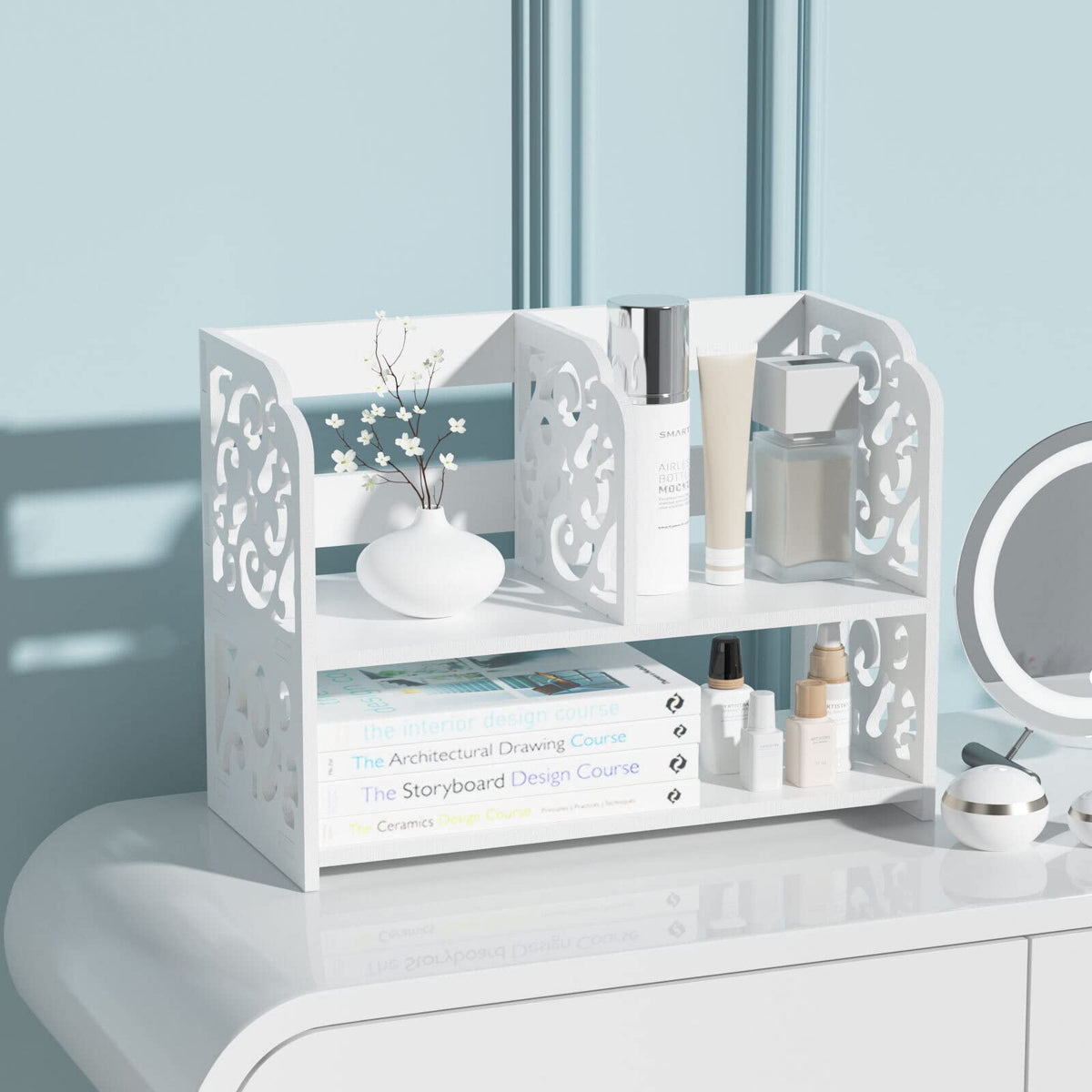 TY ARTS & CULTURE Vintage Hollow White Desktop Organizer Desk Storage Rack