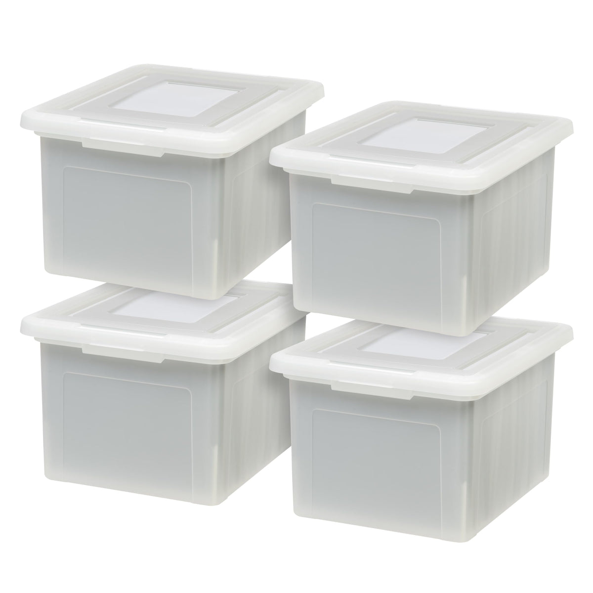 IRIS USA 4-Pack 35 Qt. Letter File Box with Lid, Pearl