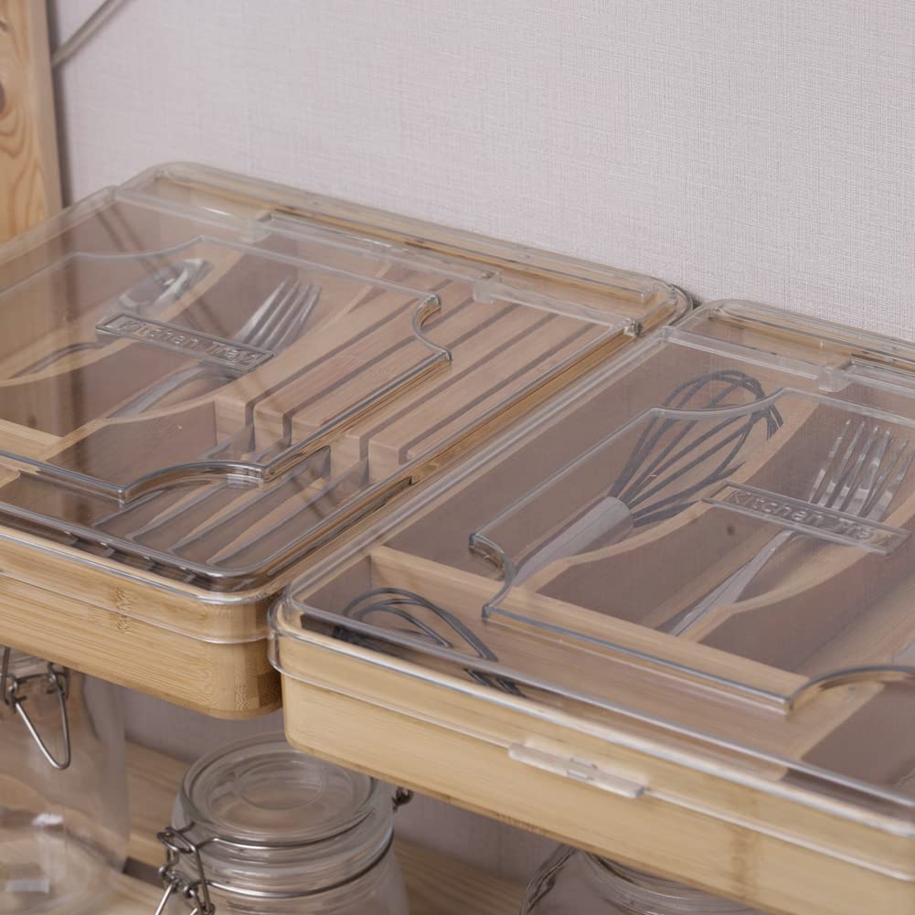 wobivcs Kitchen Drawer Organizer, 13 Inch Silverware Utensil Tray Holder,with Removable Lid, 5