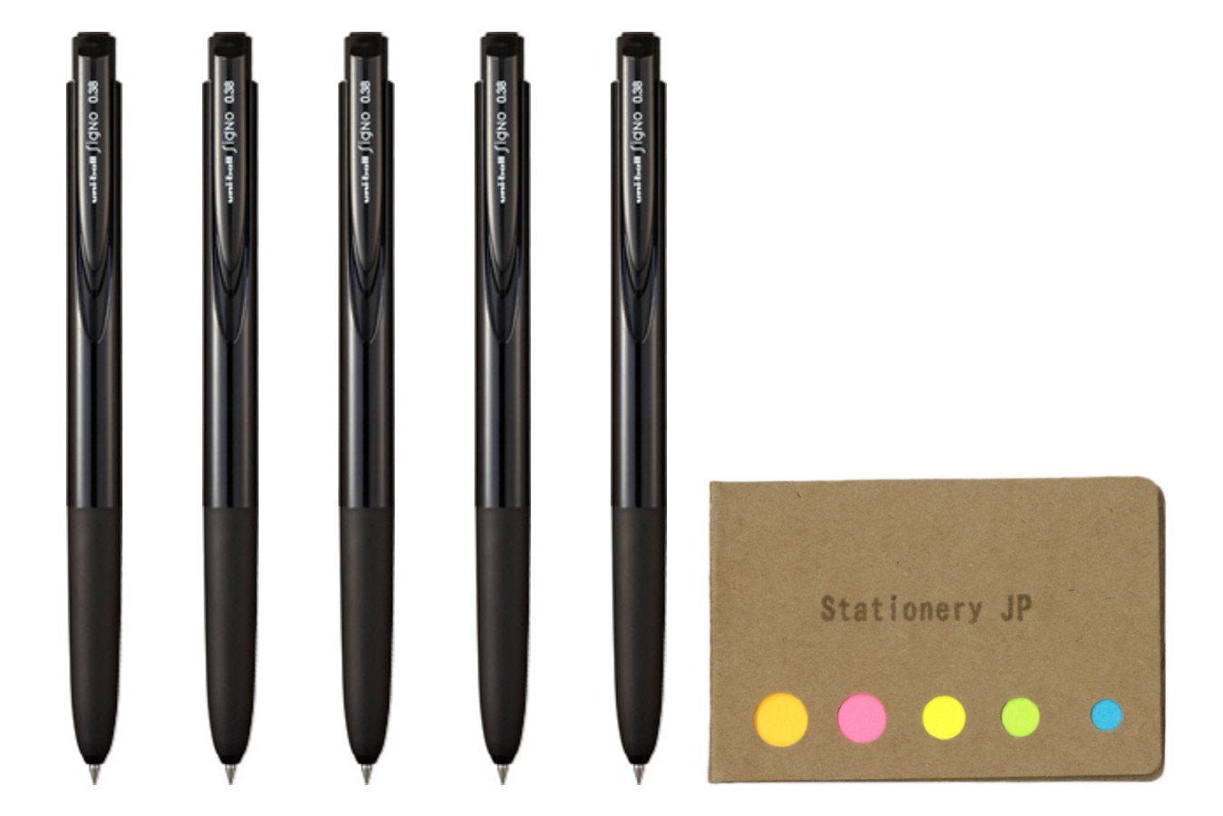 Stationery JP Signo RT1 Retractable Gel Ink Pen 0.38mm Black Ink 5 Pck