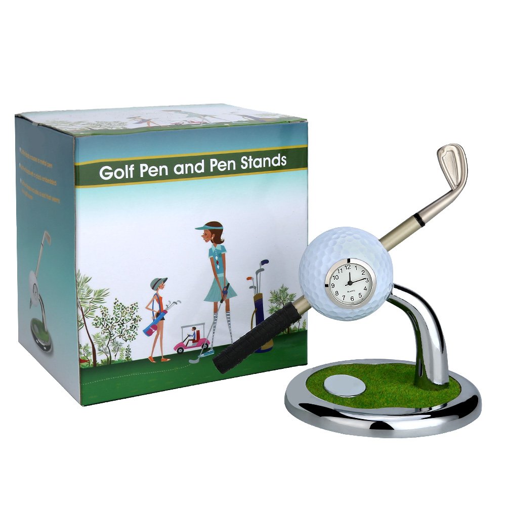 10L0L Golf Pen Holder with Clock, Mini Desk Organizer-Gifts for Men-White