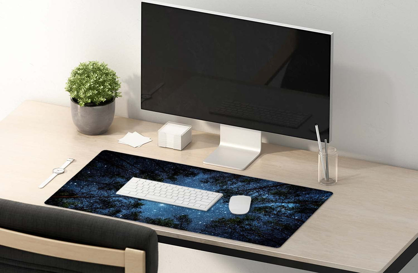 SSOIU The Milky Way and The Trees Mouse Pad 35.5 X 15.7 Inch XXL Night Sky Full Desk Mousepad