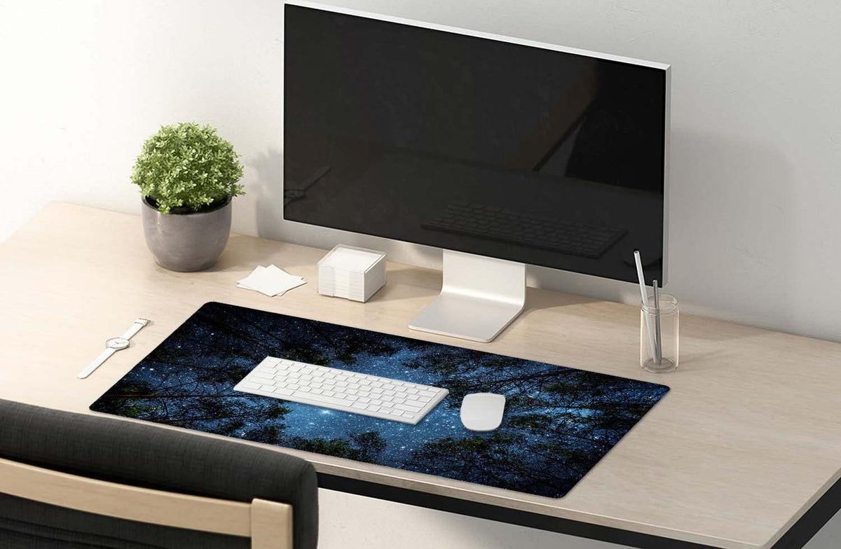 SSOIU The Milky Way and The Trees Mouse Pad 35.5 X 15.7 Inch XXL Night Sky Full Desk Mousepad