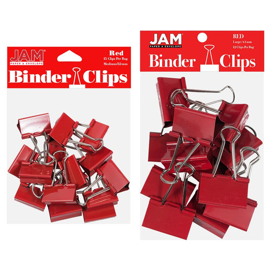 JAM PAPER Colorful Binder Clips Assortment - Medium & Large Size - Red Binderclips - 27 Clips/Pack