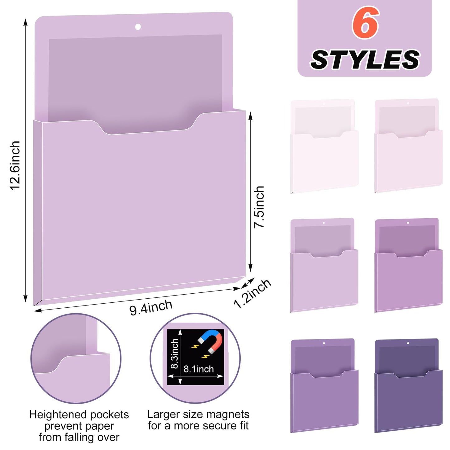 Fuutreo Magnetic Wall File Holder,6pcs,Violet Color,Vertical-large