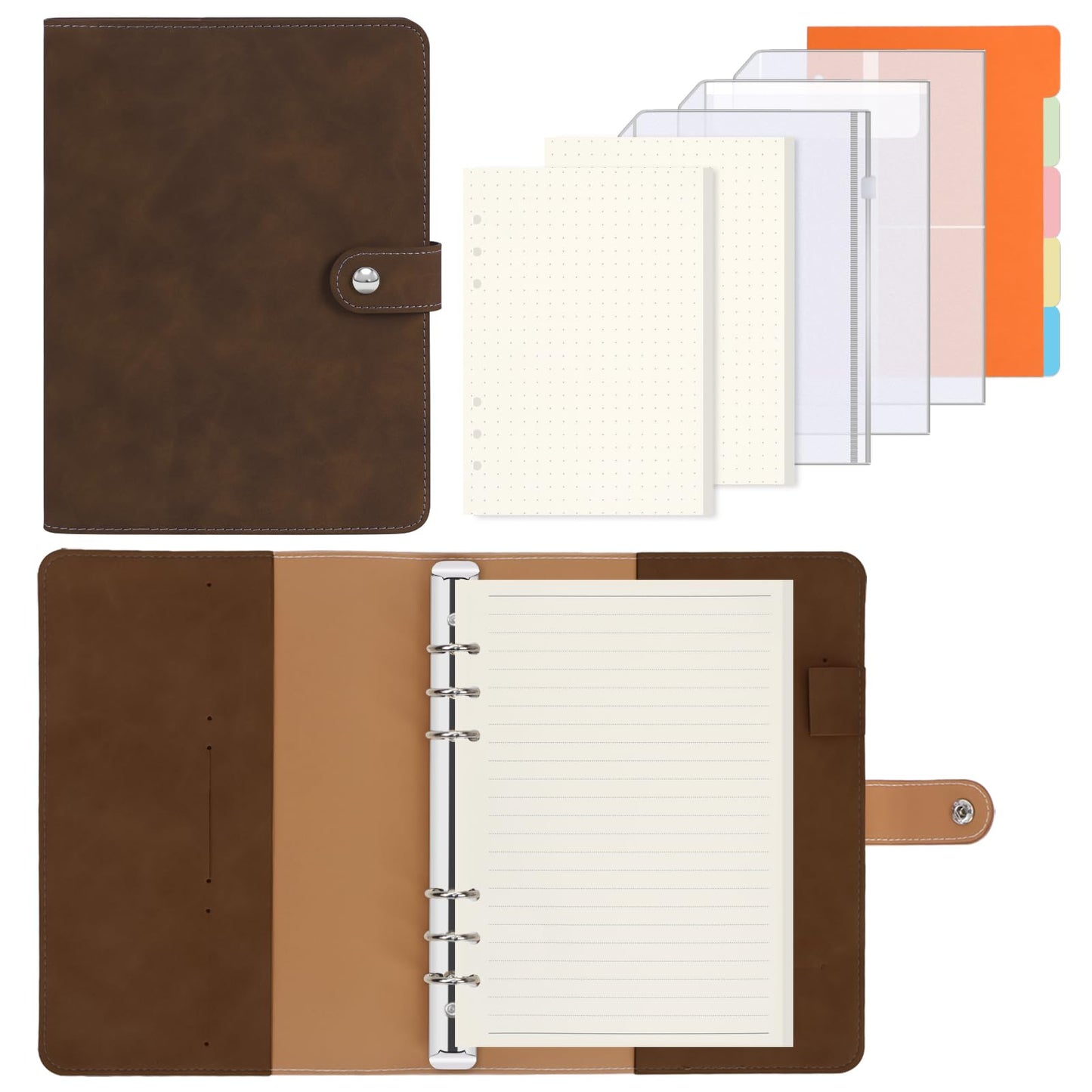 FYY A5 Binder 6 Ring - Refillable Planner Notebook 5x8, Dark Brown
