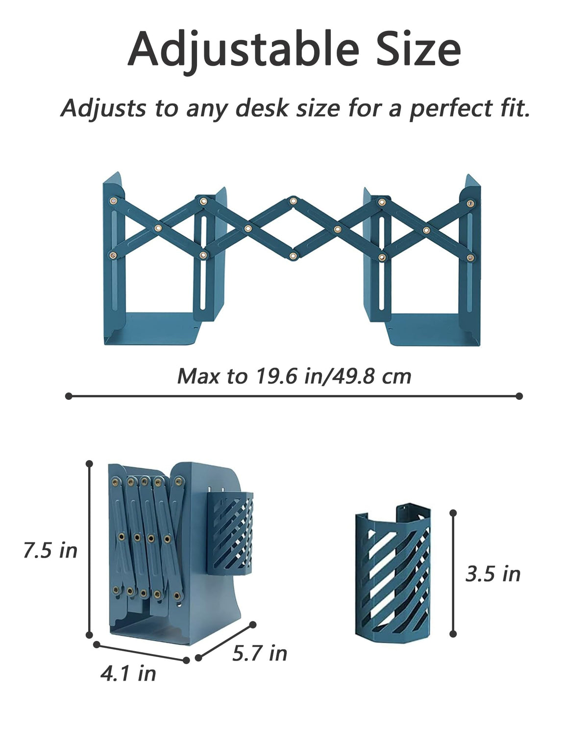 Kingsmile Book Ends, Adjustable Heavy Duty Metal Book Stoppers with Pen Holder for Desk Office