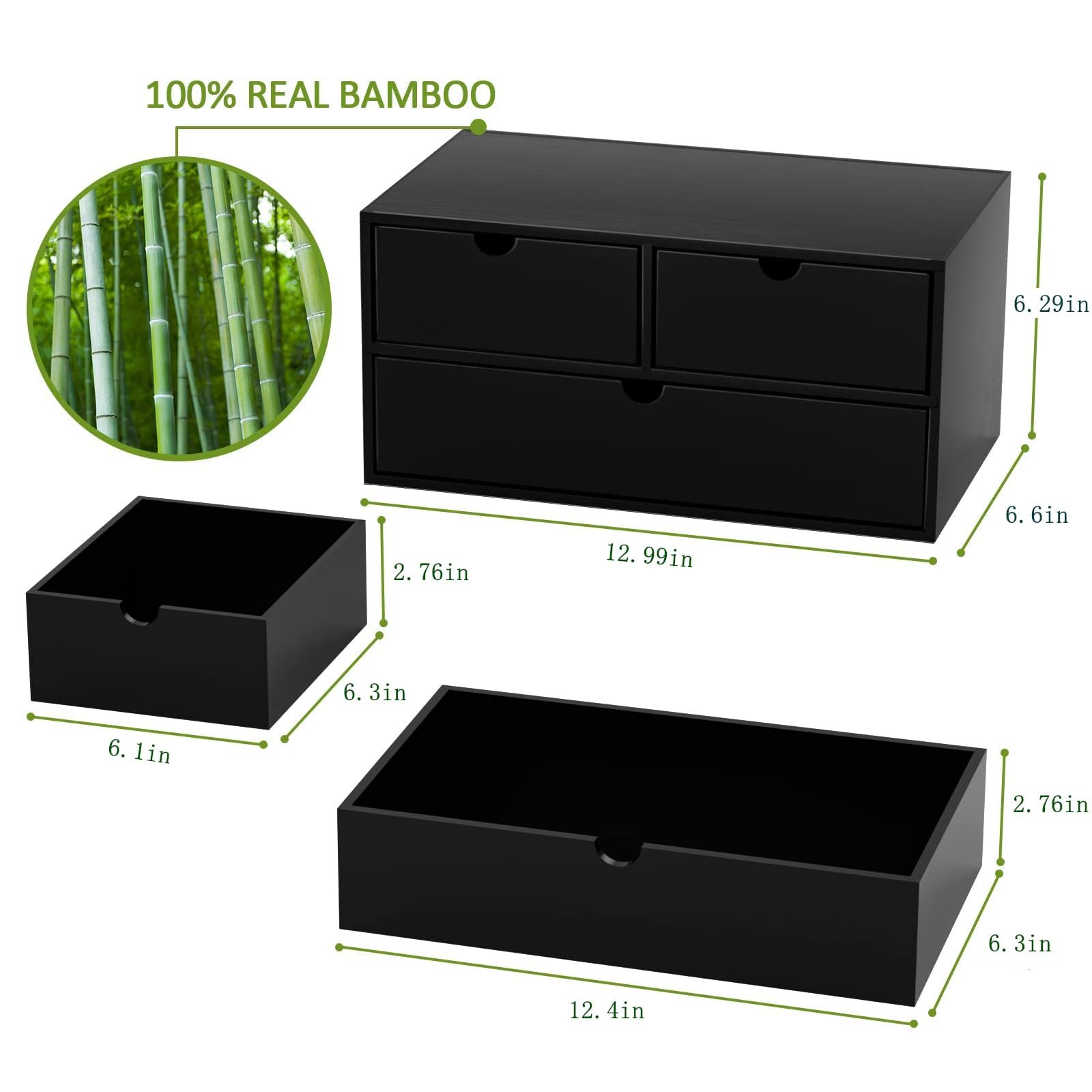 Bamboo Desk Organizer wtih Drawers Mini Desktop Drawer Tabletop Storage