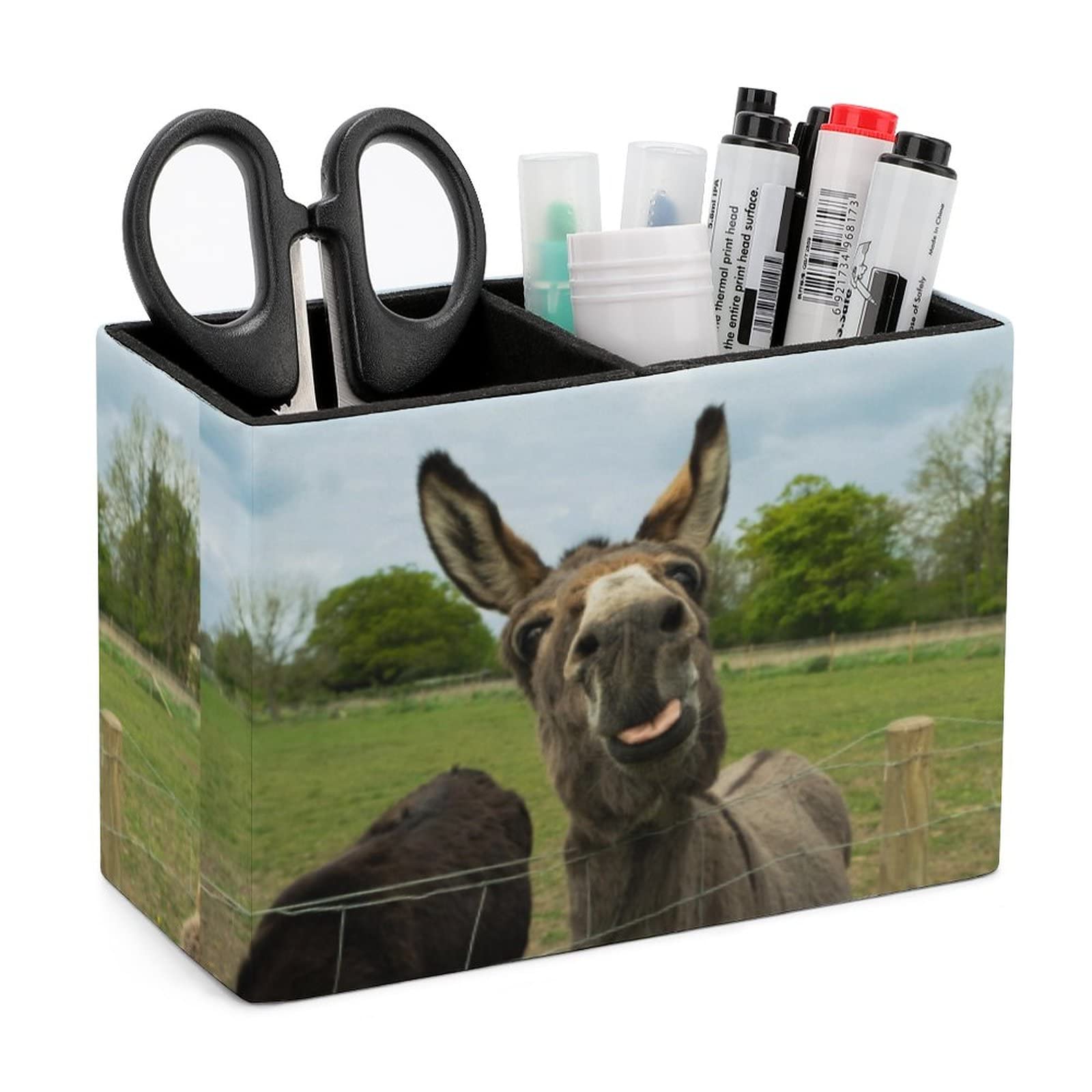 Niapessel Pencil Holder for Desk, Brown Furry Donkey Pen Holder Storage Desktop Pen Organizer Desk