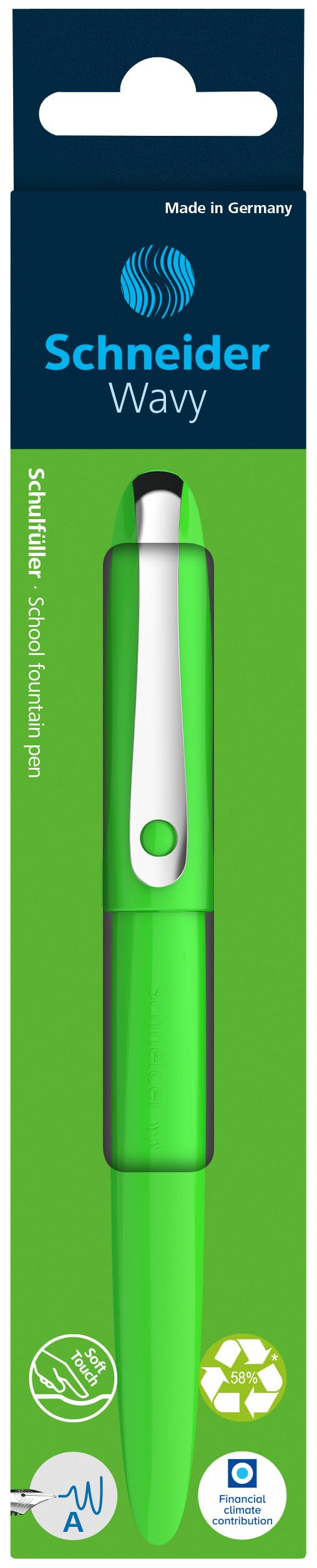 Schneider 162114 Wavy Fountain Pen for Right and Left-Handed Users with Beginner Nib Green