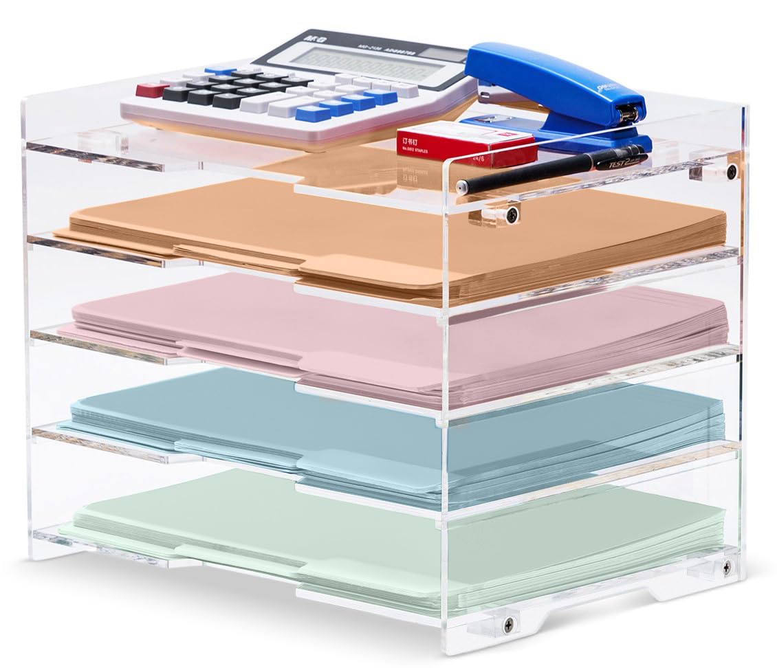 File Paper Organizer Letter Tray For Desk Office Supplies Folder Accessories Storage, Clear