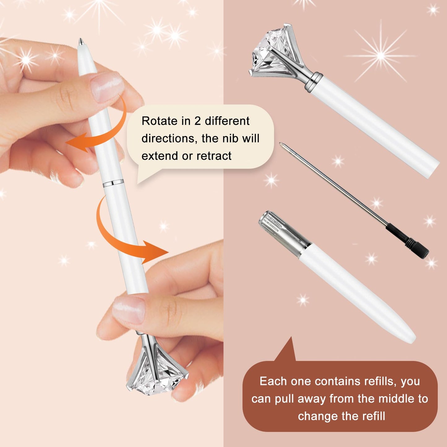 EVNEED 50pcs Big Diamond Pens,Bridal Shower Pen with Black Ink Cute Ballpoint Pen Beautiful Wedding