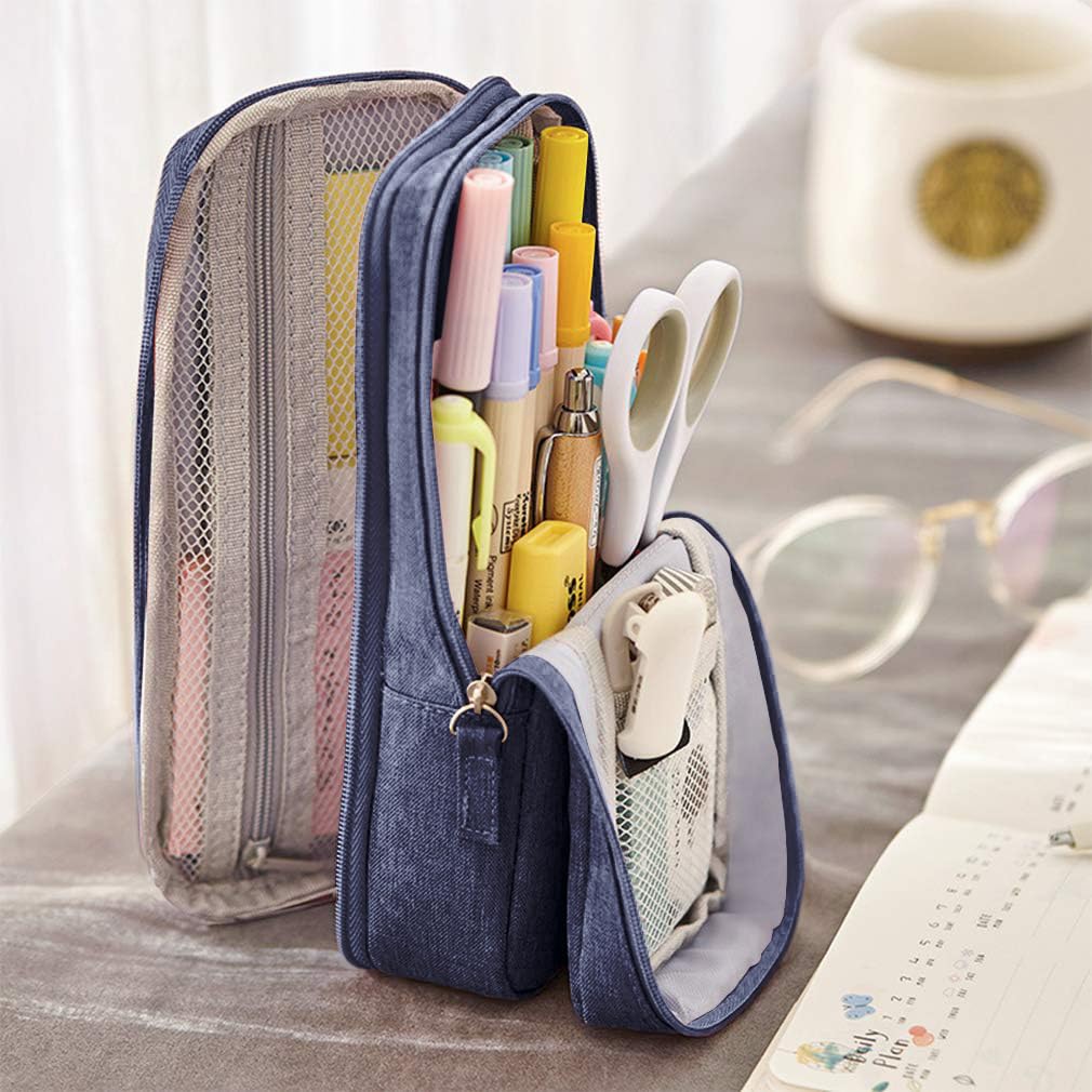 iSuperb Standing Pencil Case 2 Compartments Pencil Pouch Magnetic Mobile Phone Holder Bracket Pen