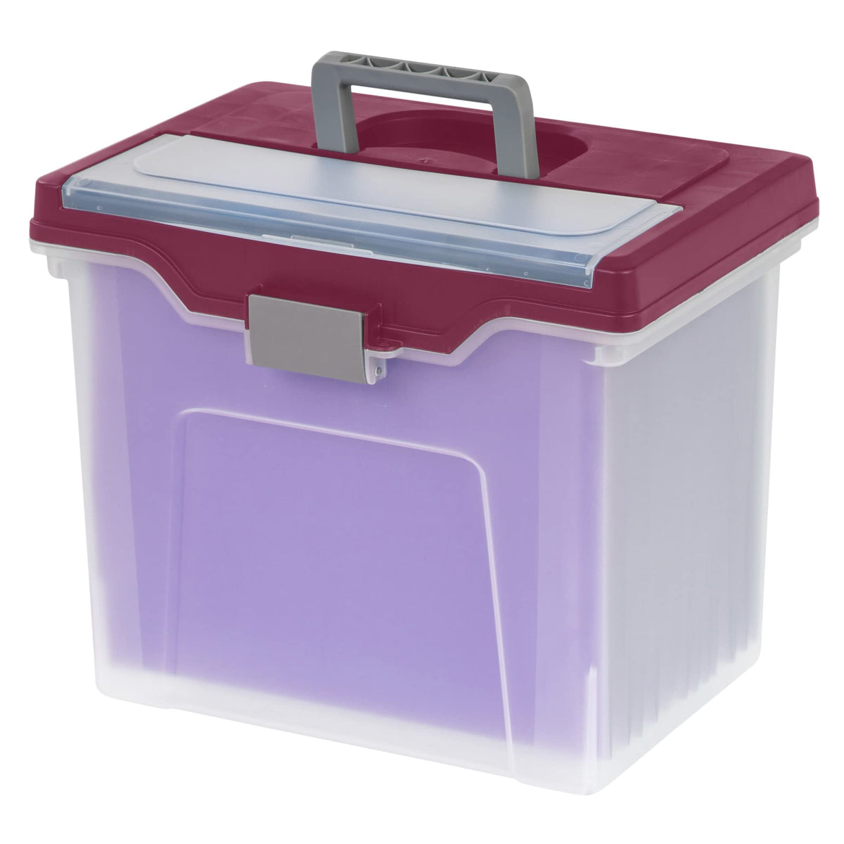Office Depot Large Mobile File Box, Letter Size, 11 5/8in.H x 13 3/6in.W x 10in.D, Clear/Burgundy