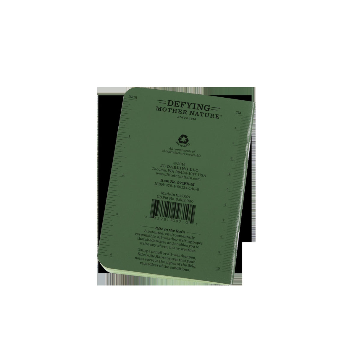 Rite in the Rain Weatherproof Mini Stapled Notebook, 3.25" x 4.625", Green Cover, Universal