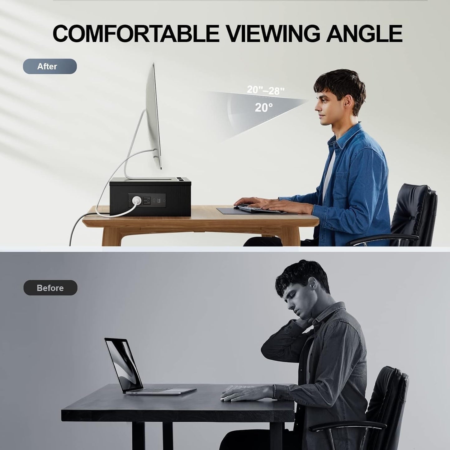HUANUO Dual Monitor Stand with USB Ports, Adjustable Length & Angle, Black