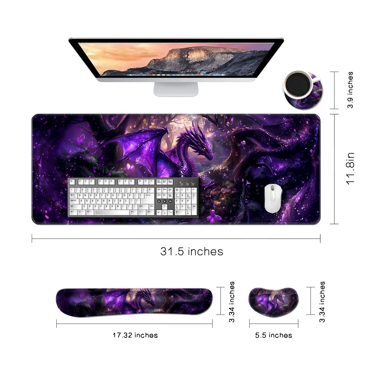 MIBITRI Keyboard Mouse Pad Set, Extended Gaming Mouse Pad+Ergonomics Keyboard Wrist Rest Support
