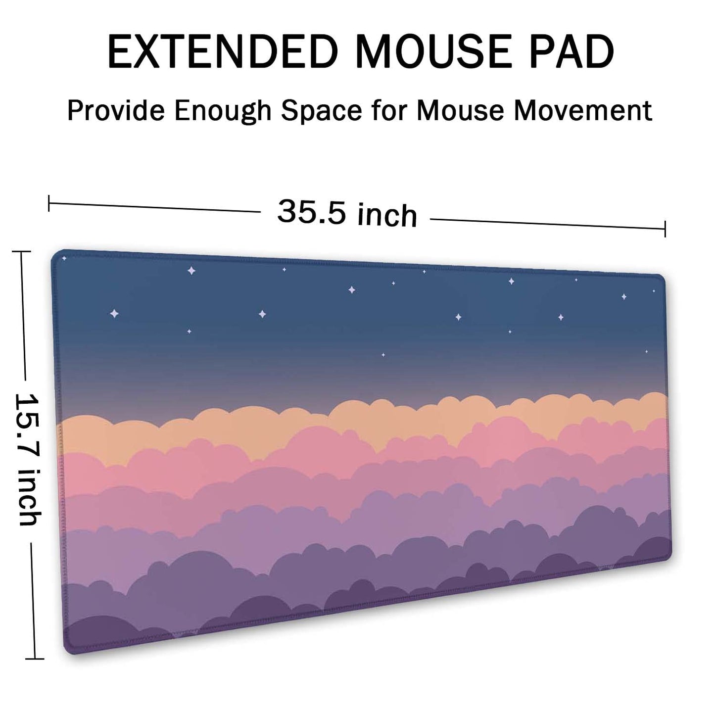 SSOIU Cute Clouds Purple Desk Mat, Extra Large XXL Gaming Mouse Pad 35.5" X 15.7", Waterproof with