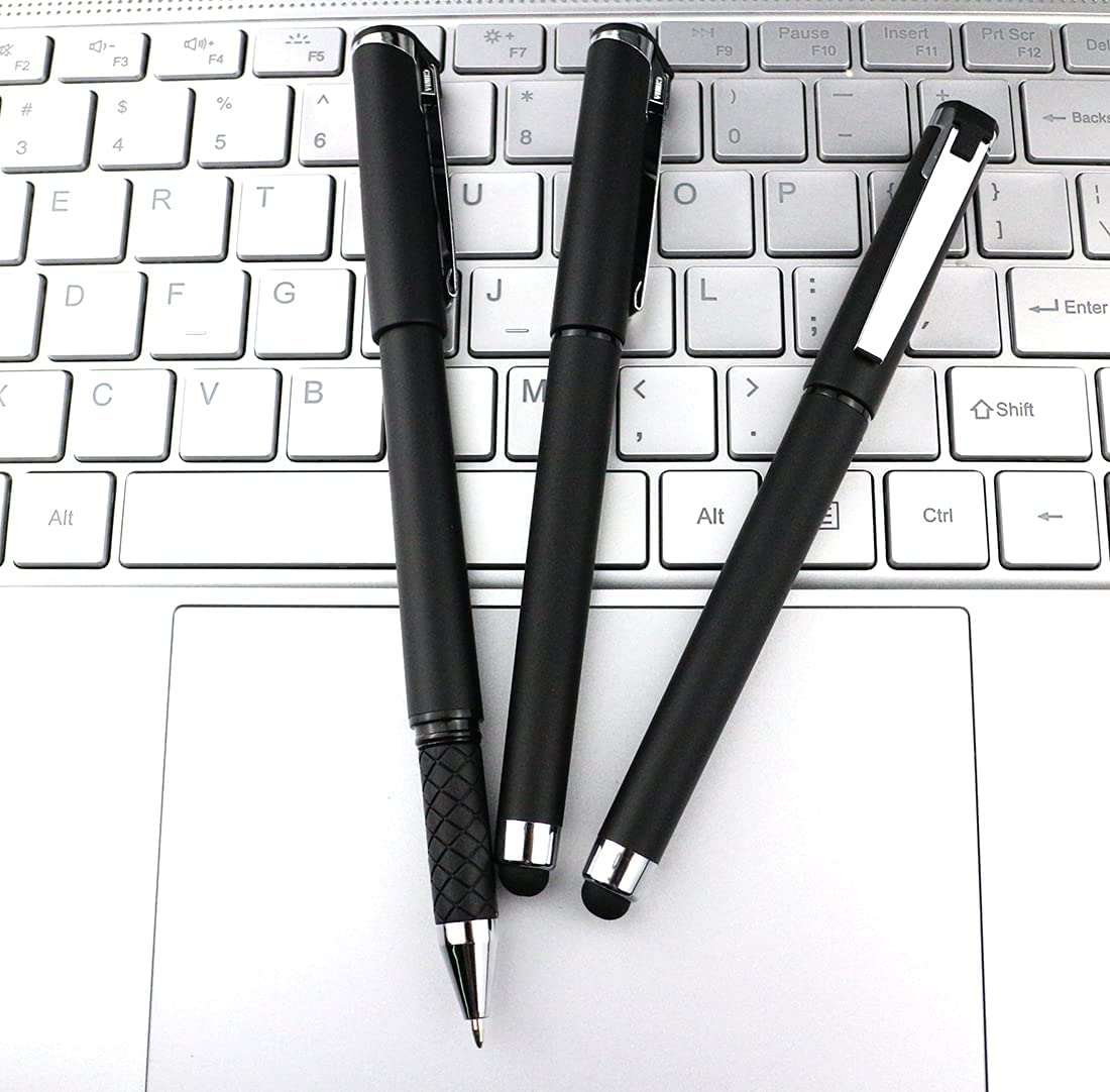 Black Gel Ink Rollerball Pens 0.7mm 2-in-1 Stylus Pens, 18 Pack-Black
