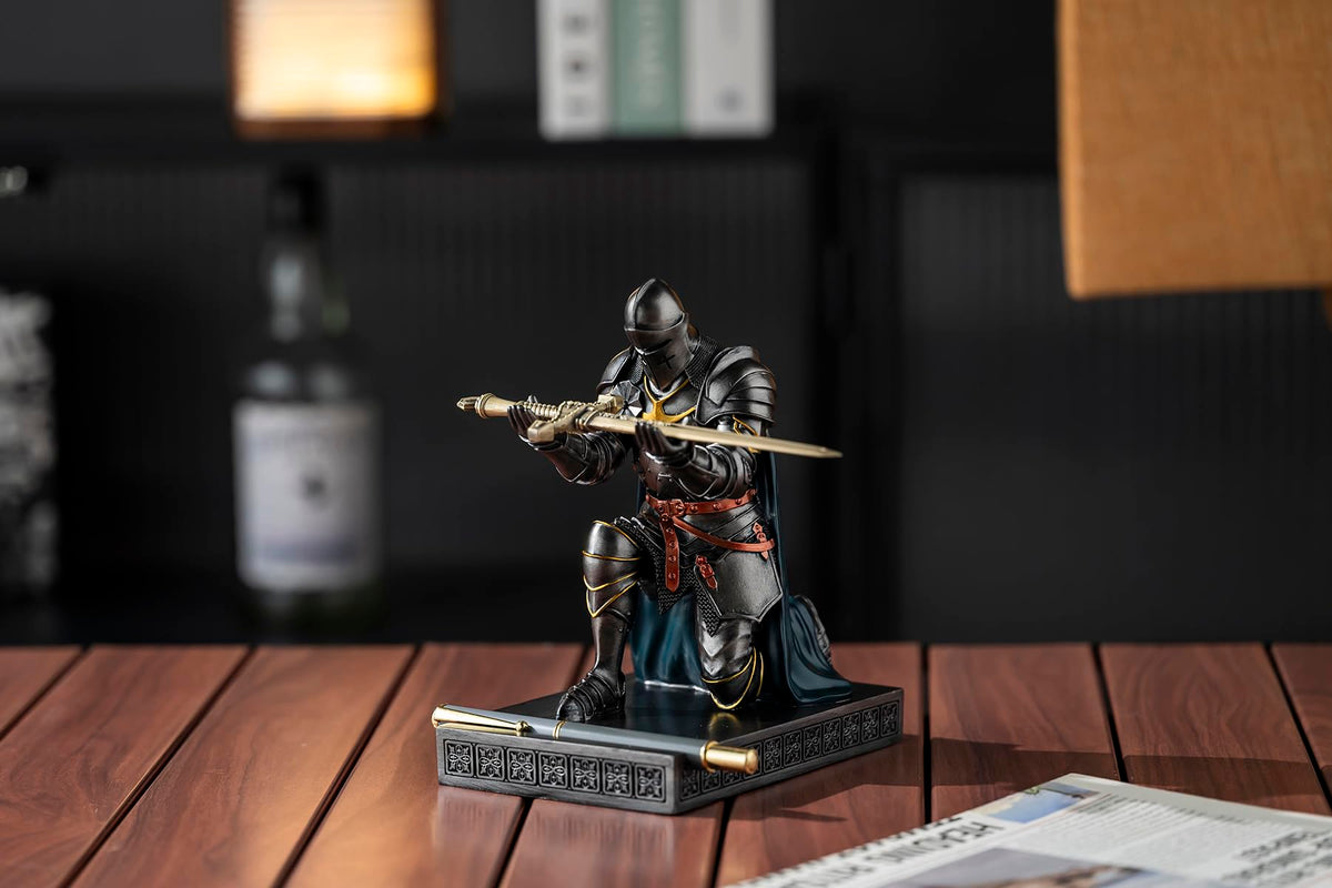 Medieval Armored Knight Pen Holder Figurine Paperweight Phone Stand Irn&Grn