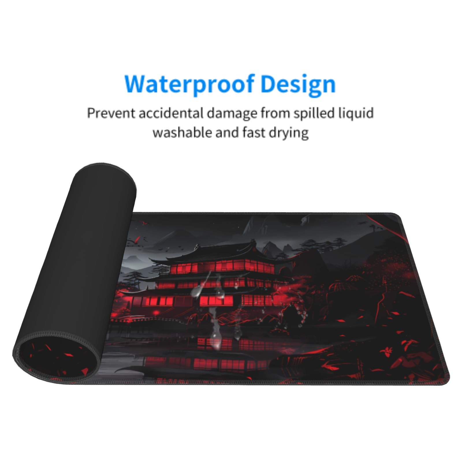 Black Red Japanese Mouse Pad XL 31.5 X 11.8 Inch Design Style Extended Large Gaming Mousepad