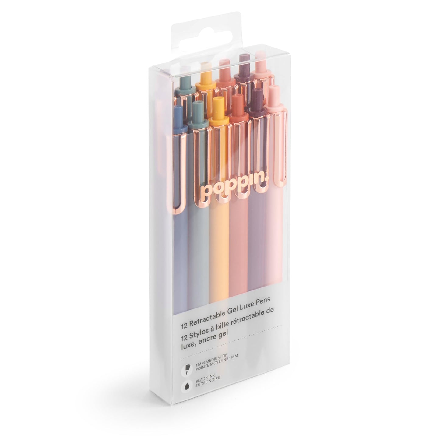 Poppin Stylish Retractable Gel Pens - Fine Point, 0.7mm Tip, Smooth Writing Ink, Metal Clip