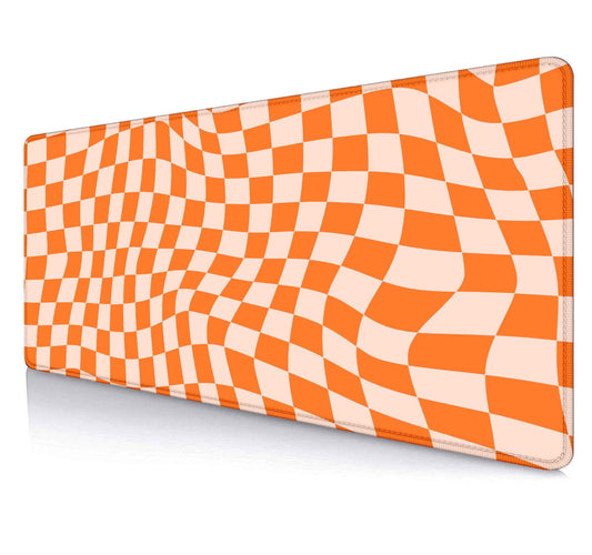 SXCKANG Orange Checkered Desk Pad, Boho Pattern Extra Large Mouse Pad, Desk Protector Pad, Writing