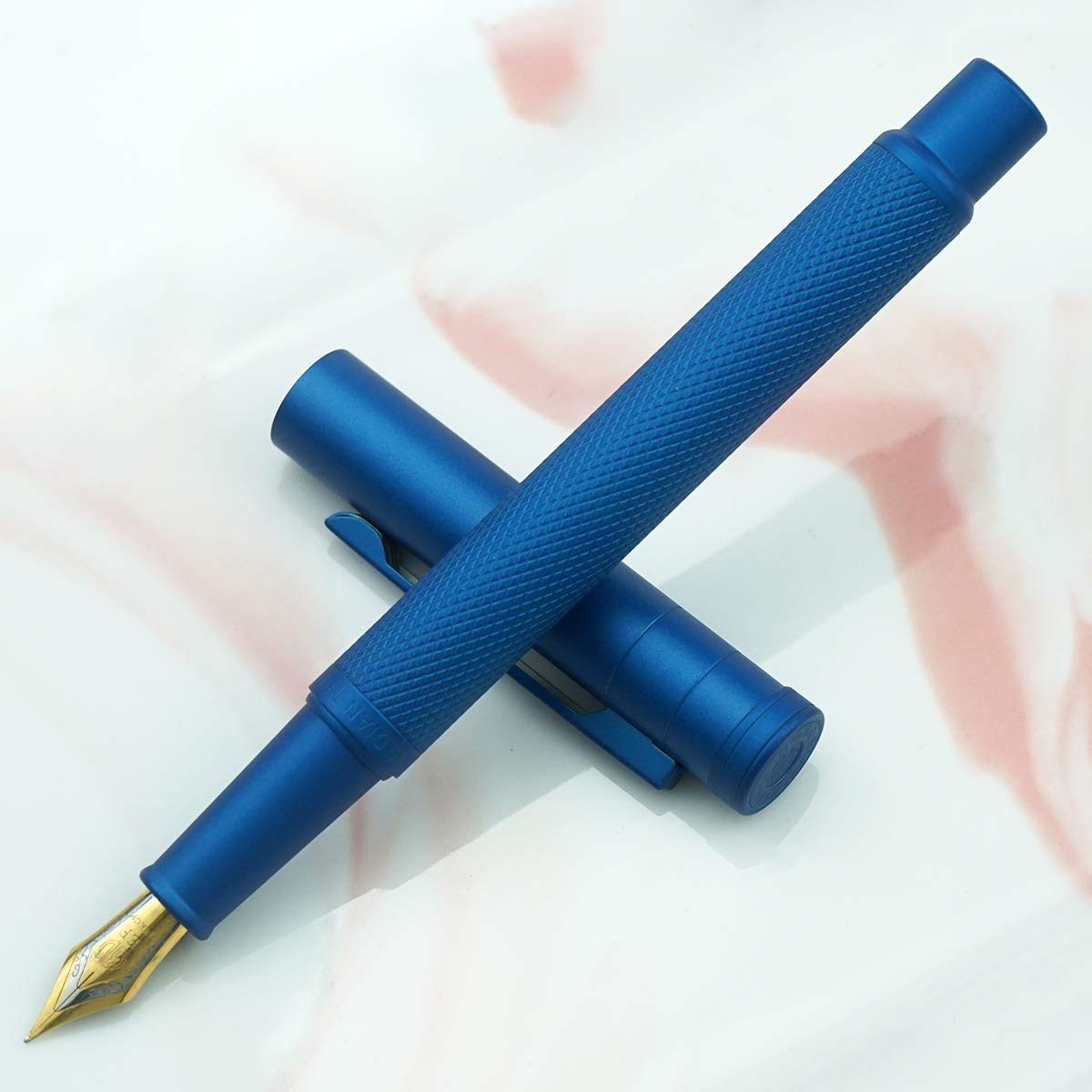 Hongdian Blue Forest Metal Fountain Pen, Beautiful Tree Texture Bent Nib Writing Office Pen