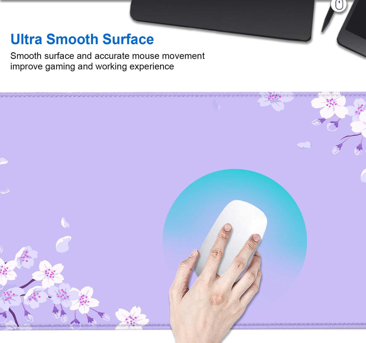 IMAYONDIA Sakura Japanese Desk Mat, Cherry Blossom Large Gaming Mouse Pad, Elegant Floral Mousepad