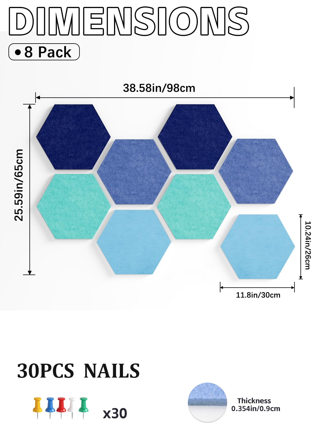 Uoisaiko 8-Pack Hexagon Felt Bulletin Board Tiles, Cork Board Alternative