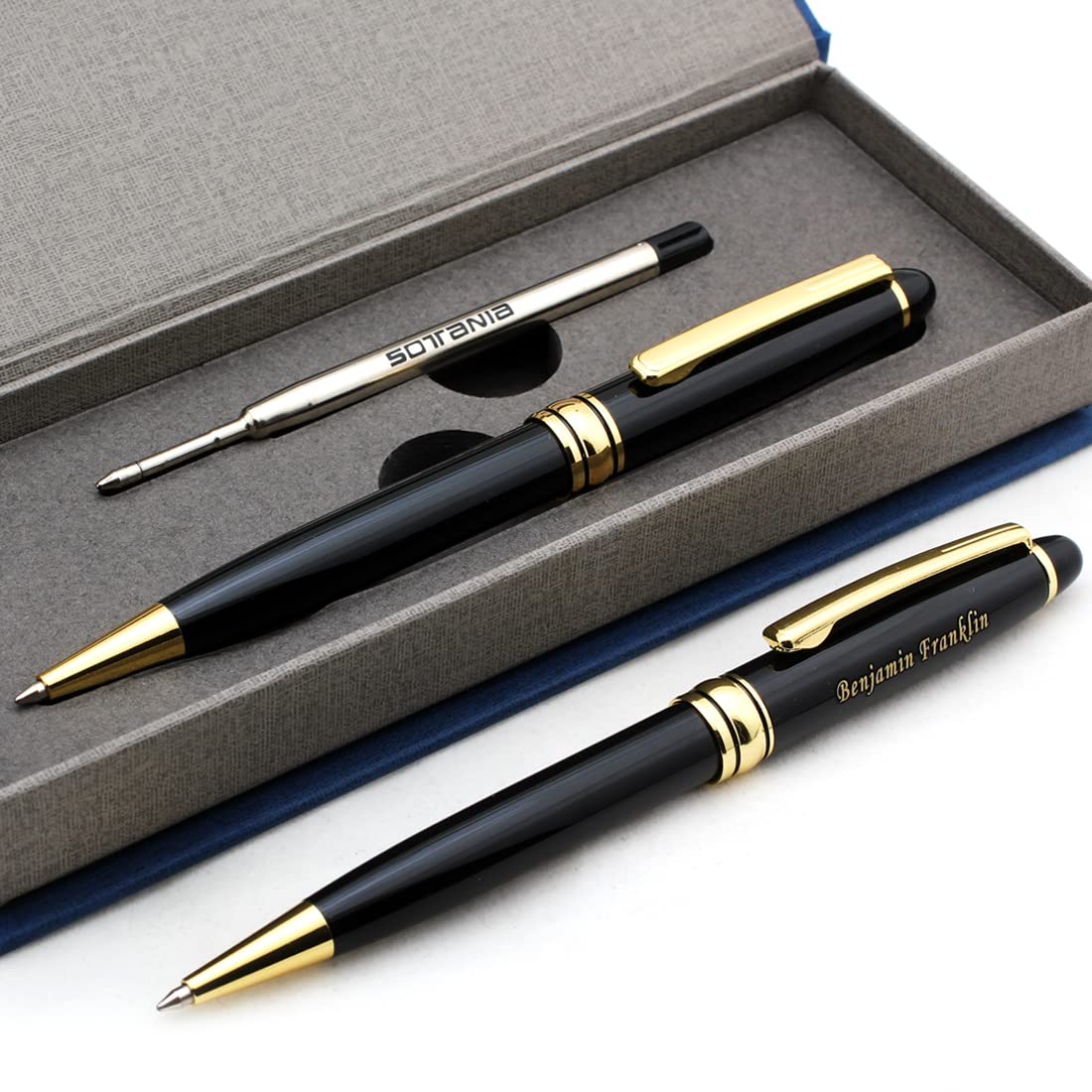 Sotania Free Engraving – Personalized Roller Ballpoint Pen, Refillable Black Ballpoint Pen with