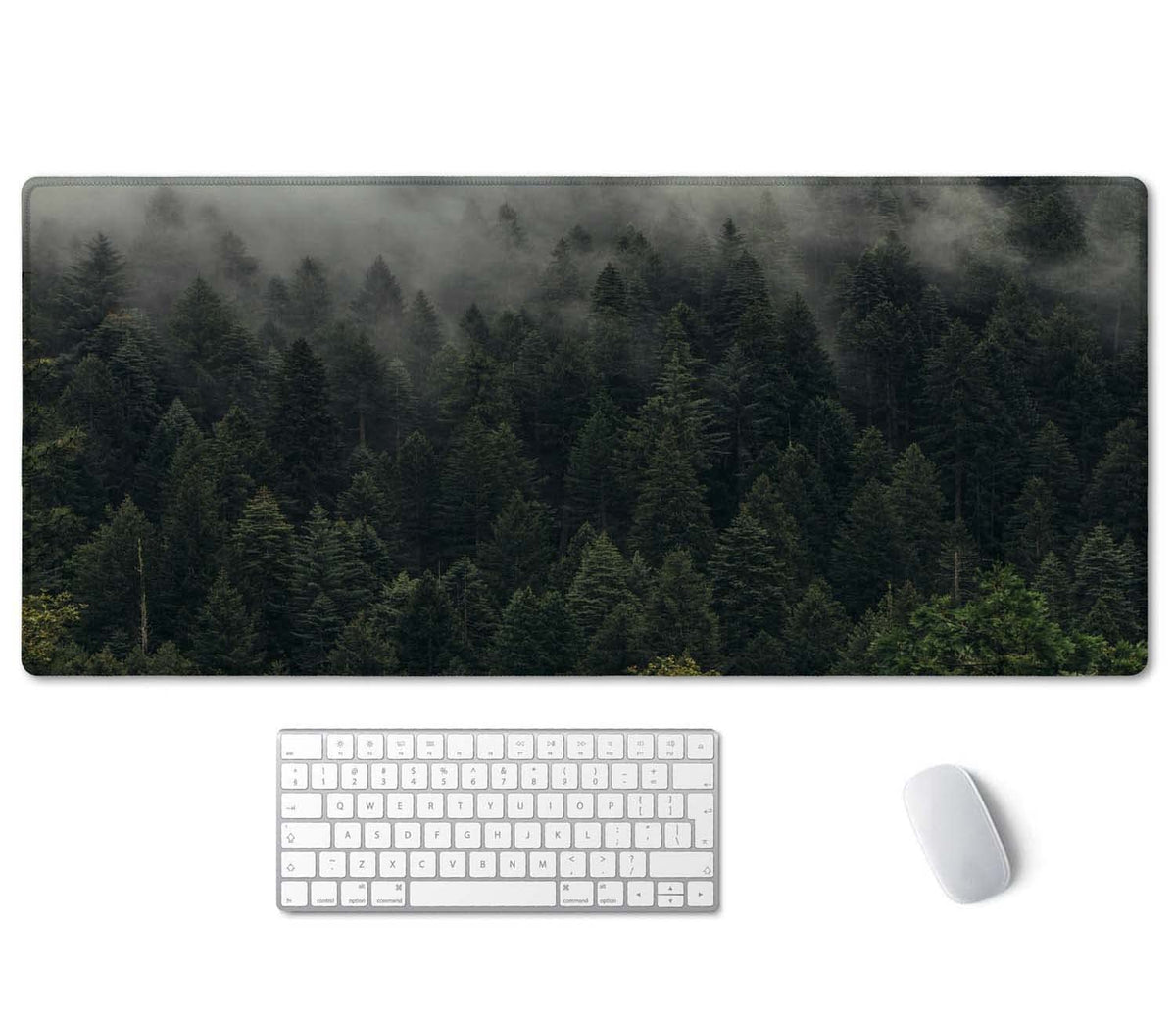 SSOIU Pine Trees Desk Pad, Extended Gaming Mouse Pad (35.5x15.7 in), Large Non-Slip Rubber Base