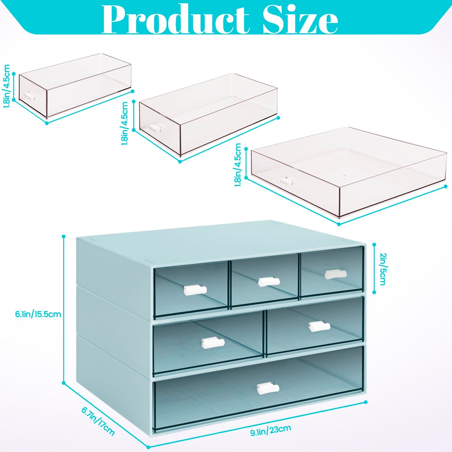 3 Tier Stackable Desk Organizer with 6 Drawers, YOCOMEY Plastic Desktop Storage Box Drawers